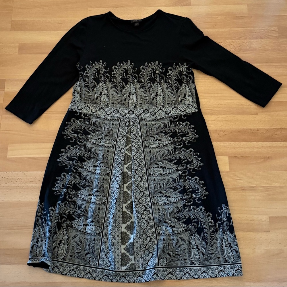 J. Jill Black Midi Dress with Gray Patterns wearever collection